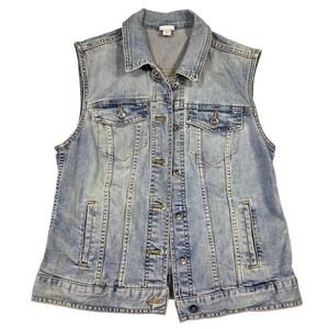 Merona Womens Light Wash Denim Trucker Vest Blue Stretch Jean Jacket Size M Boho